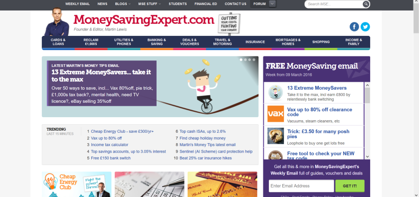 websites for uk study: money saving expert