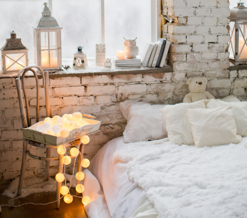A student room with fairy lights
