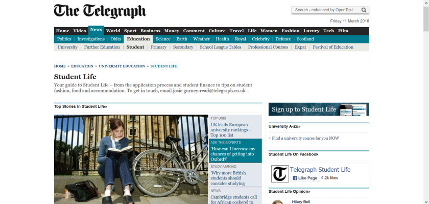 websites for uk study: telegraph