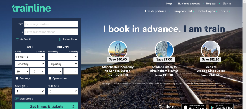 websites for uk study: trainline