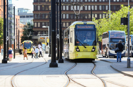 A tram in Manchester city centre