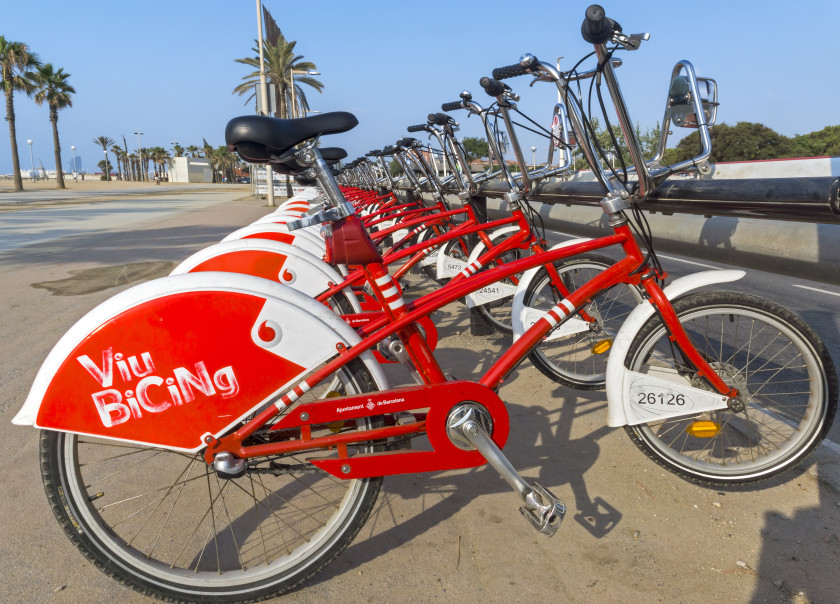 A row of Bicing bikes in Barcelona