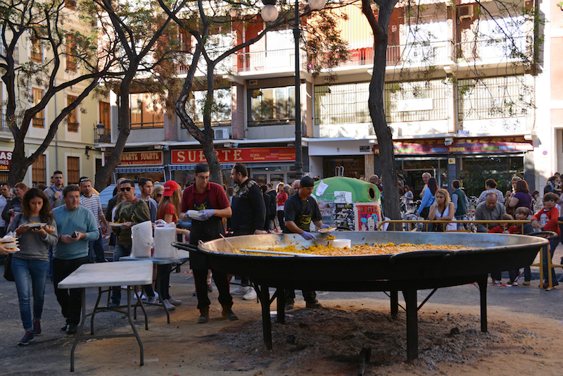 Cooking on the street with a huge paella pan