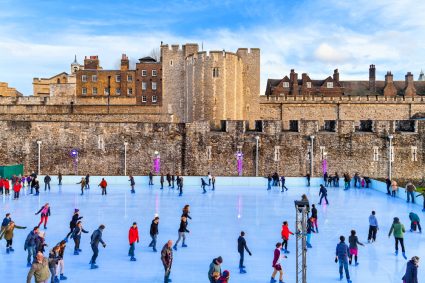 A skating rink outside the Tower of London