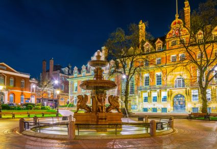 Leicester town hall at night