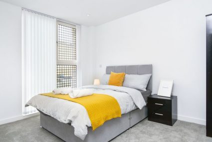 A studio bedroom in Burlington Square, Manchester