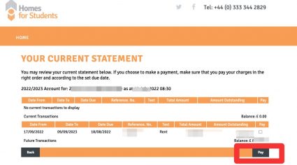 Homes for Students payment page