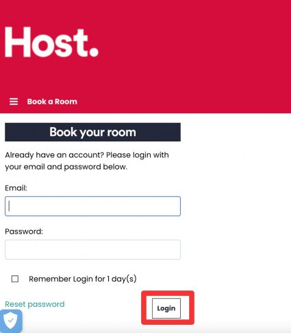Host portal login page