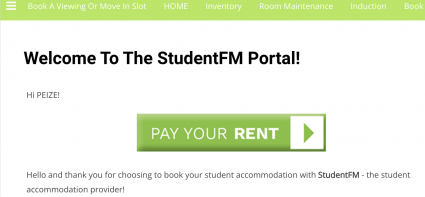 StudentFM rent payment button in the portal