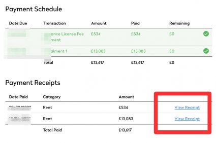 Vita Student payment schedule