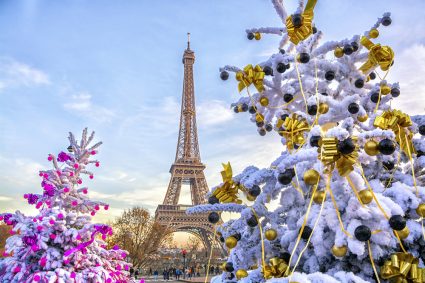 A wintery Christmas scene in Paris