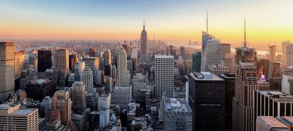 The skyline of New York City at dusk