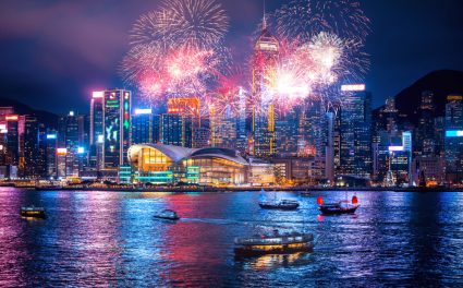 A fireworks display at Victoria Harbour, Hong Kong