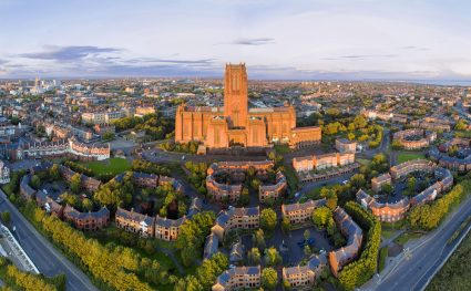A view of Liverpool's cathedral and cityscape
