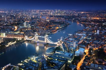 A view of London at night