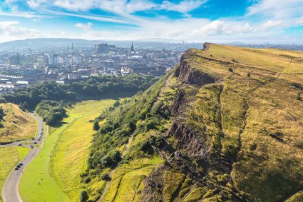 Arthur's Seat with a view of Edinburgh in the background