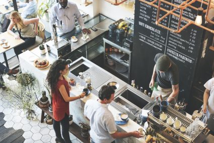 A student working in a café