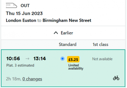 A screenshot of a train booking made two weeks before the travel date shows a much lower price