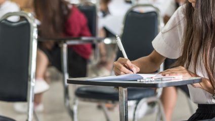 A female student doing an exam