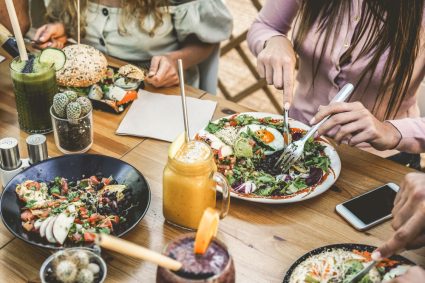 Students eating healthy food