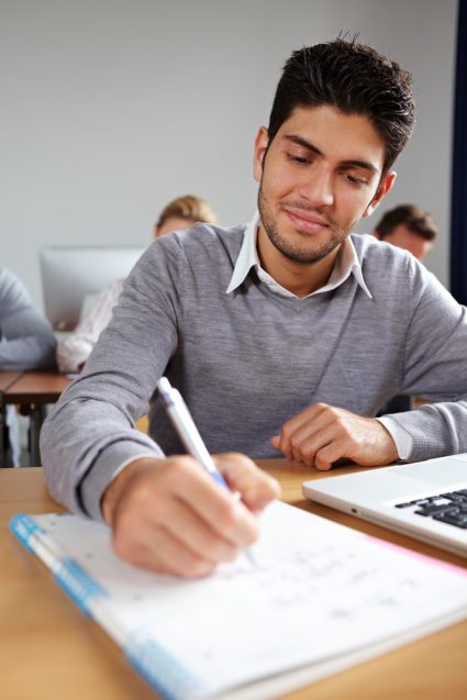 A young man practising taking a test