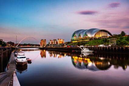 A view of Newcastle with the River Tyne and the Sage Gateshead concert venue
