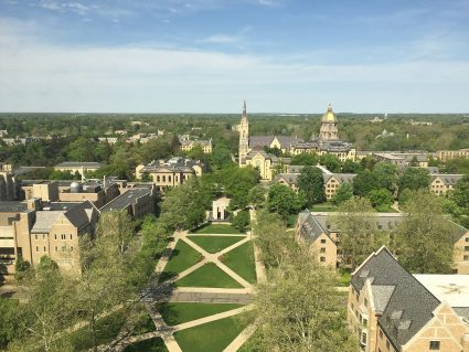 An aerial view of the Notre Dame campus