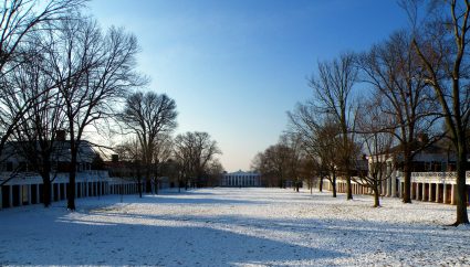 A snowy view of the University of Virginia campus