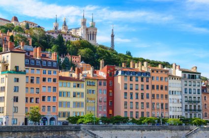The city of Lyon with the Saone River and colourful houses