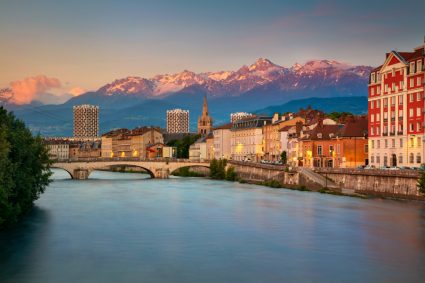 A view of Grenoble at sunset