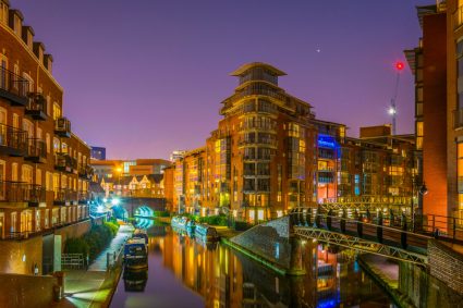 The canals of Birmingham at night