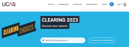 UCAS Clearing page screenshot