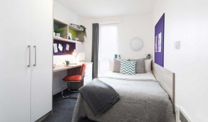 A student bedroom at Queens Park House in Coventry
