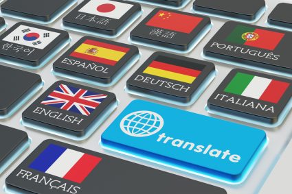 A translate button with several different language buttons on a keyboard