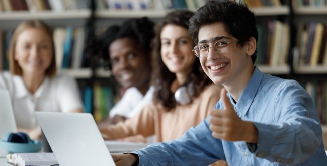 A group of happy university students