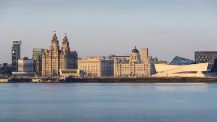 The Royal Albert Dock in Liverpool seen from across the River Mersey