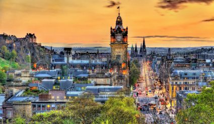 A general view of Edinburgh at dusk.