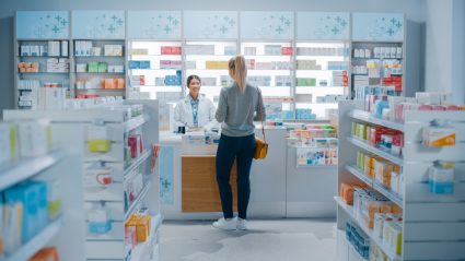 A female student visiting a pharmacy