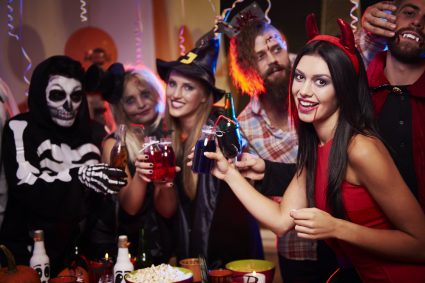 Students dressed in Halloween costumes