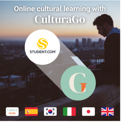 Student.com and CulturaGo logos with a cityscape in the background