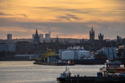 A view of the port and cityscape of Aberdeen