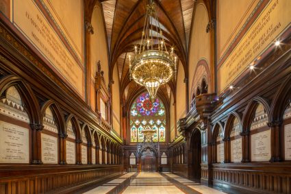 The inside of a historic building at the Harvard University campus