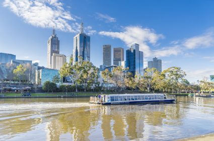 River boat and skyscrapers in Melbourne