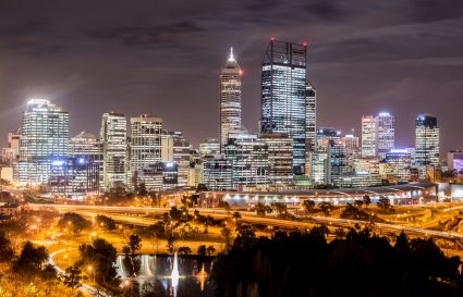 A nighttime view of Perth in Western Australia