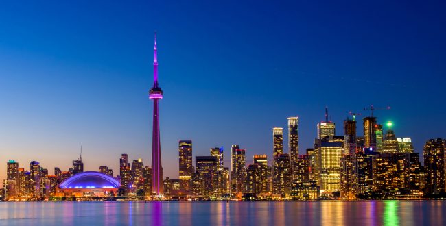 A nighttime view of the Toronto skyline