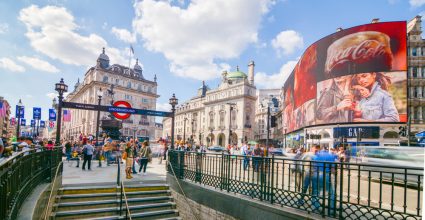A view of Piccadilly Circus in the centre of London, United Kingdom