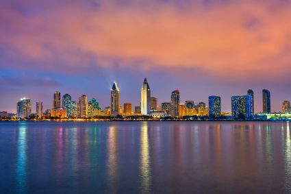 The skyline of San Diego at night